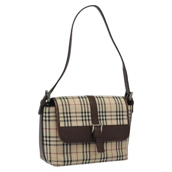 BURBERRY Nova Check Shoulder Bag Canvas Beige Silver Auth 120039 - Picture 1 of 16